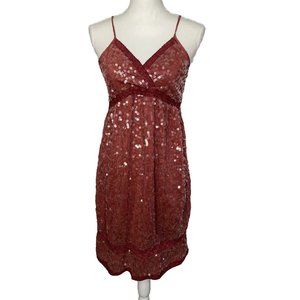 Milla Dress Womens Size Large Burnt Orange Sequins Spaghetti Strap Silk Cotton